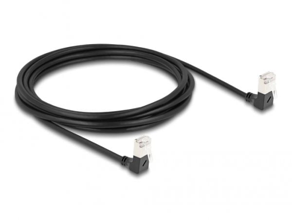Delock - Koblingskabel - RJ-45 (hann) nedvinklet til RJ-45 (hann) nedvinklet - 3 m - 4.5 mm - S/FTP - CAT 6a - med støvel, halogenfri - svart