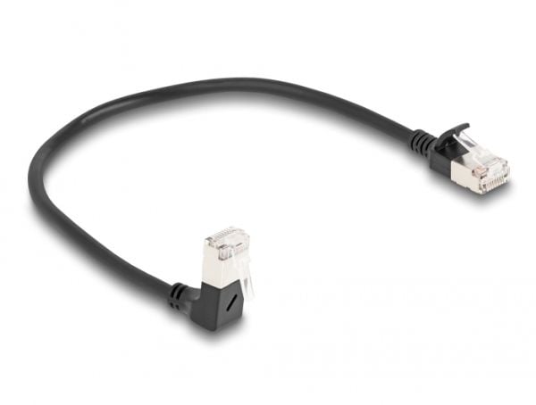 Delock - Nettverkskabel - RJ-45 (hann) nedvinklet til RJ-45 (hann) rett - 25 cm - 4.5 mm - S/FTP - CAT 6a - halogenfri - svart