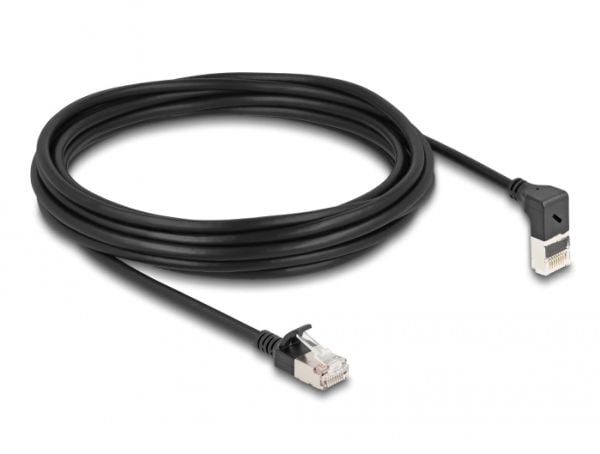 Delock - Patch-kabel - RJ-45 (hane) uppåtvinklad till RJ-45 (hane) rak - 5 m - 4.5 mm - S/FTP - CAT 6a - startad, halogenfri, hakfri - svart