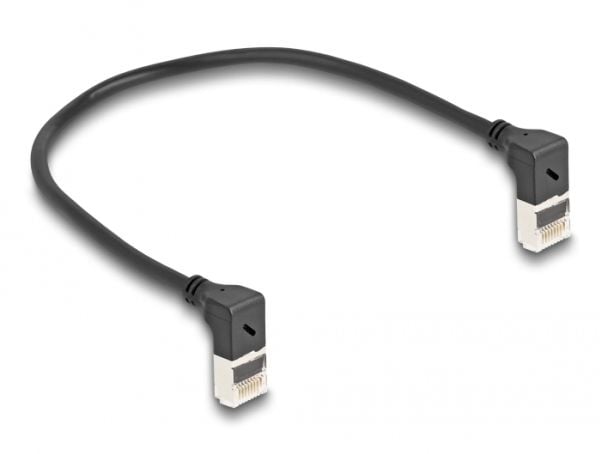 Delock - Nettverkskabel - RJ-45 (hann) oppvinklet til RJ-45 (hann) oppvinklet - 25 cm - 4.5 mm - S/FTP - CAT 6a - med støvel, halogenfri - svart
