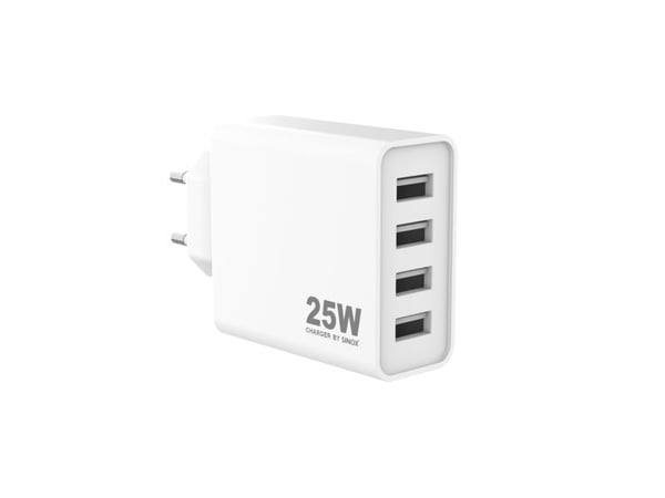 Sinox PRO 230V 4xUSB-A laturi 25W. Valkoinen