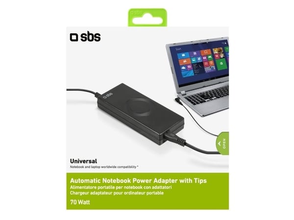 SBS bærbar strømforsyning for bærbare datamaskiner 70W med adaptere