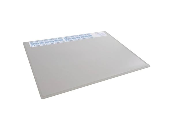 Skriveunderlag 650x500 mm grå med kalender og transparent dækplade PP