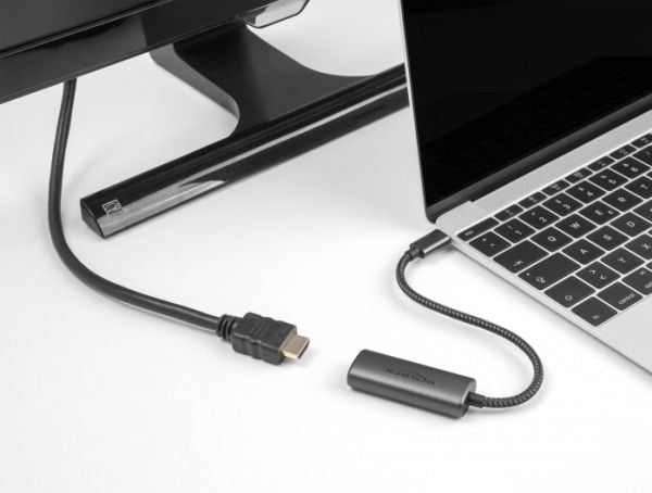 DeLOCK 64229, 0.2 m, USB Type-C, HDMI, urosliitin, naarasliitin, suora liitin, suora