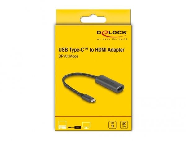 DeLOCK 64229, 0.2 m, USB Type-C, HDMI, urosliitin, naarasliitin, suora liitin, suora