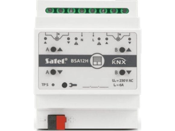 Satel KNX-BSA12H, Persienne-aktuator, Montert med DIN-skinner, 4 kanaler, IP20, Hvit, 20/30 V
