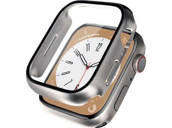 Crong CRG-41HS-STR, Etui, Smartklokke, Sølv, Apple, Apple Watch Series 7/8 41mm, Polykarbonat (PC), Herdet glass