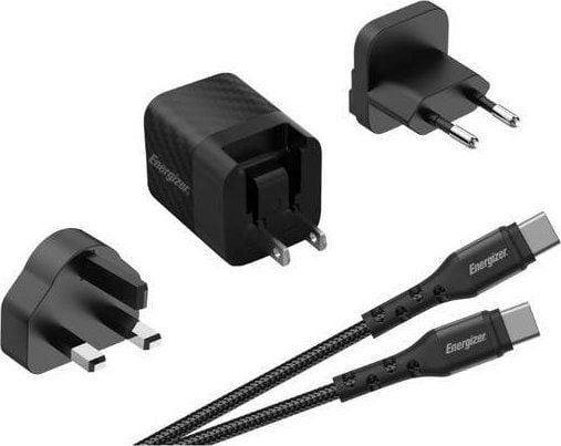Energizer Ultimate - Multiplug EU / UK / US GaN 20W PD verkkolaturi + USB-C-kaapeli (musta)