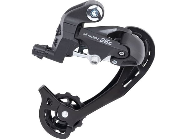 Microshift bakgir, kompatibel med Shimano, 7-8. gir (2/3x7/8), langt bur, maks 28-34T, min 13-14T, kapasitet 45T (NY)