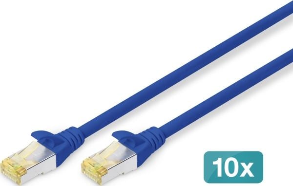 DIGITUS - Koblingskabel - RJ-45 (hann) til RJ-45 (hann) - 3 m - SFTP - CAT 6a - halogenfri, formstøpt, uten hindringer - blå (en pakke 10)