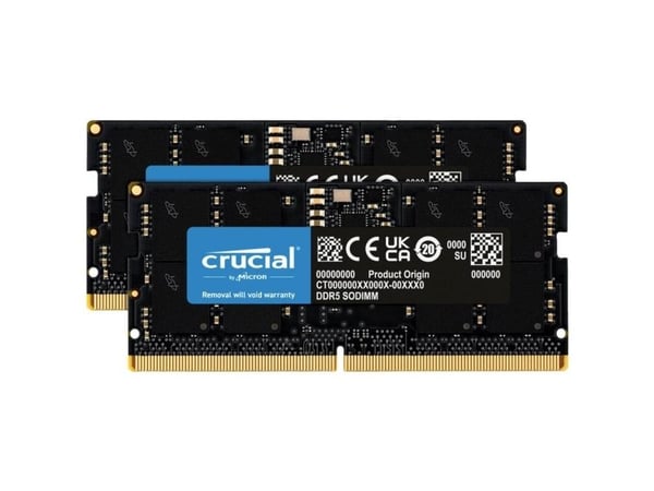 Crucial - DDR5 - sett - 32 GB: 2 x 16 GB - SO DIMM 262-pin - 4800 MT/s / PC5-38400 - CL40 - 1.1 V - ikke-bufret - ikke-ECC
