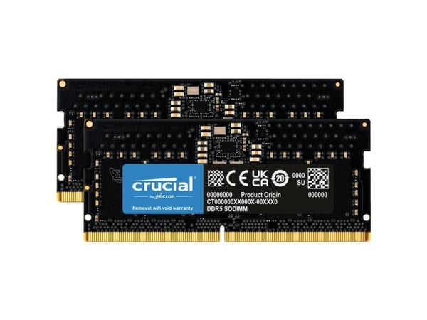 Crucial - DDR5 - sett - 16 GB: 2 x 8 GB - SO DIMM 262-pin - 4800 MT/s / PC5-38400 - CL40 - 1.1 V - ikke-bufret - ikke-ECC