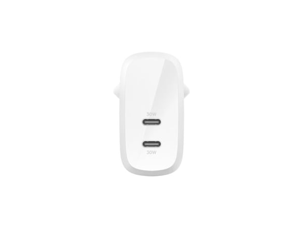 Belkin BoostCharge Pro - Strømadapter - 60 watt - 2.7 A - Fast Charge, Power Delivery 3.1 - 2 utgangskontakter (2 x USB-C) - hvit