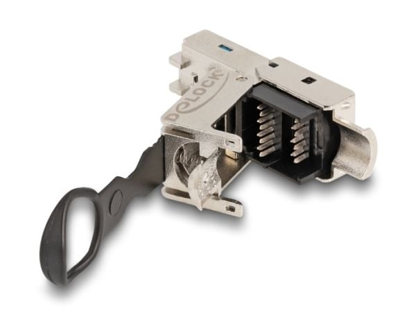 Delock RJ45-pistoke kenttäjohdotettava Cat.6A työntökorvakkeella ja vetokorvakkeella työkaluttomasti