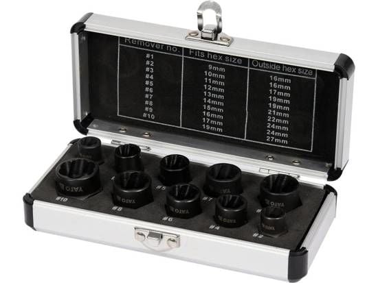 Yato YT-06031, Skrueuttrekkersett, Kull stål, Sort, 9,5 mm, 9 mm, 10 mm, 11 mm, 12 mm, 13 mm, 14 mm, 15 mm, 16 mm, 17 mm, 19 mm, Sort