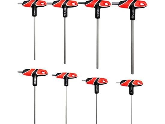 Yato YT-05583, Hex-nøkkelsett med T-grep, Metrisk, 8 stykker, T-grep med kort arm, Polypropylen (PP), Termoplastisk gummi (TPR), 2.5,3,4,5,6,7,8,10 mm