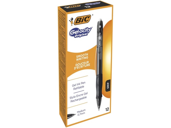 BIC VELOCITY - Rulleballpenn - svart - gelblekk - 0.7 mm - medium - retraktil (en pakke 12)