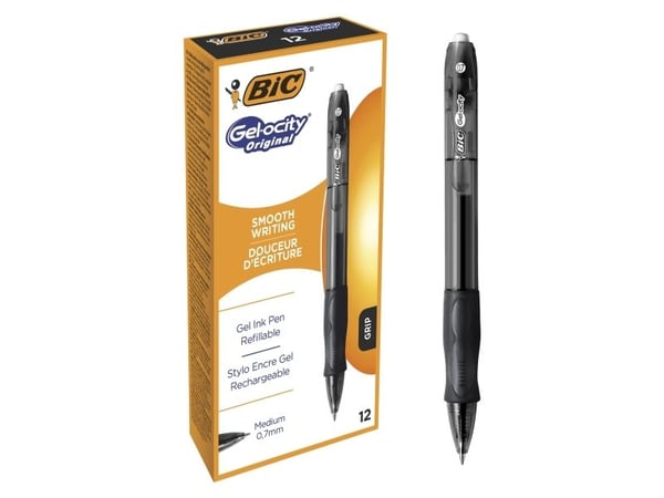 BIC VELOCITY - Rollerball-penna - svart - gelbläck - 0.7 mm - medel - indragbar (paket om 12)