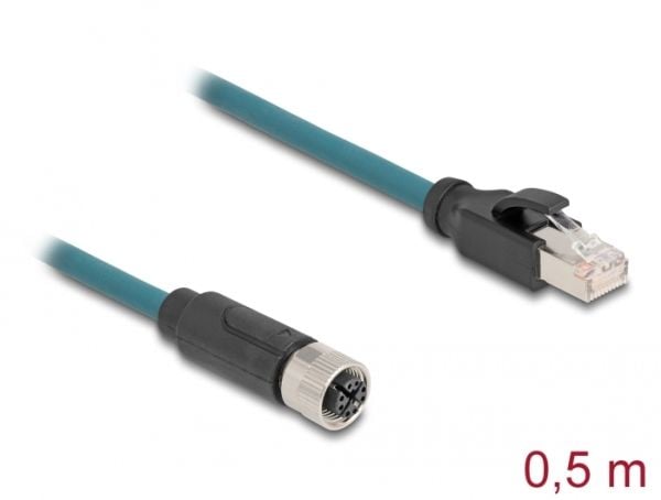 Delock M12-sovitinkaapeli X-koodattu 8-nastainen naaras RJ45-uros 50 cm