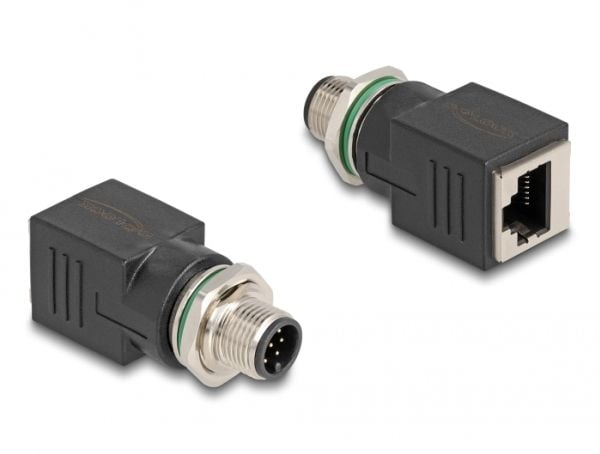 Delock - Nettverksadapter - 8-pins M12 (hann) skrubar til RJ-45 (hunn) - CAT 6a - IP67 - svart