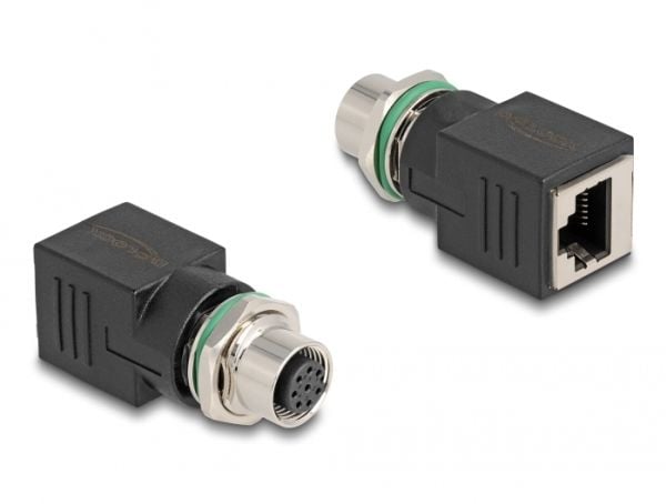 Delock - Nettverksadapter - 8-pins M12 (hunn) skrubar til RJ-45 (hunn) - CAT 6a - IP67 - svart