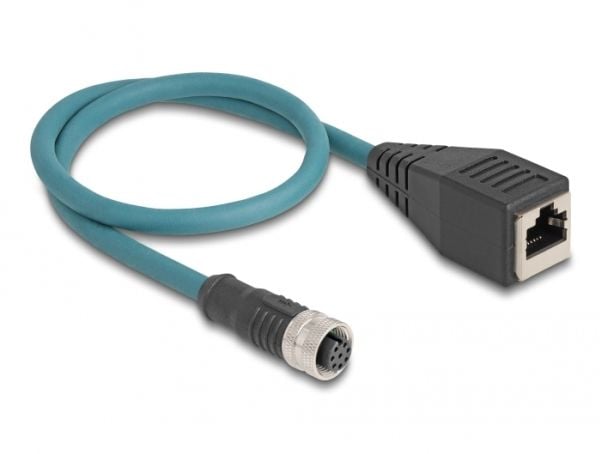 Delock M12-sovitinkaapeli A-koodattu 8-nastainen naaras RJ45-naaras 50 cm