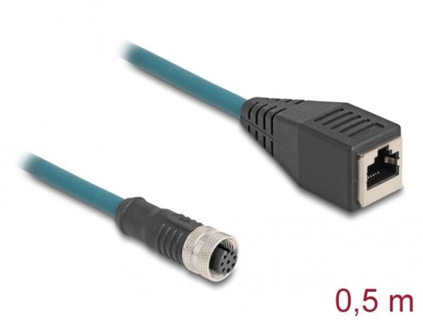 Delock M12-sovitinkaapeli A-koodattu 8-nastainen naaras RJ45-naaras 50 cm
