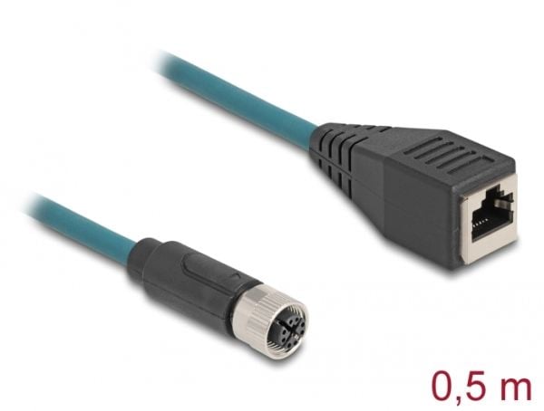 Delock M12-sovitinkaapeli X-koodattu 8-nastainen naaras RJ45-naaras 50 cm