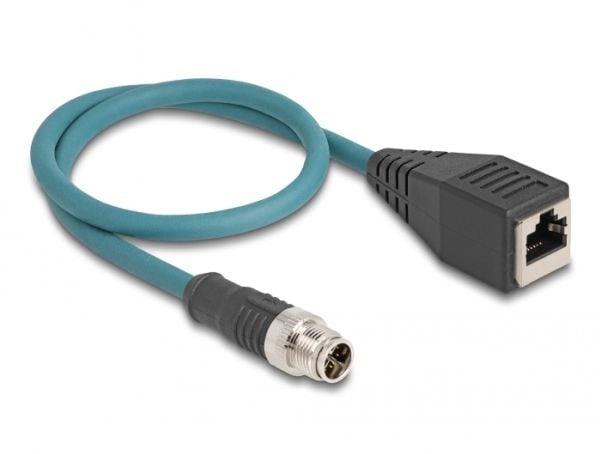 Delock M12-sovitinkaapeli X-koodattu 8-nastainen uros RJ45-naaras 50 cm