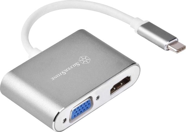SilverStone EP16 - Extern videoadapter - VL100/IT6562FN - USB-C 3.1 - HDMI, VGA - träkol