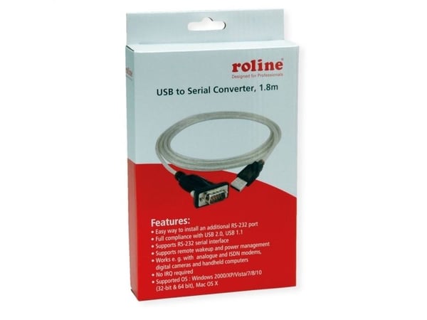 ROLINE 12021163, Harmaa, 1,8 m, USB A-tyyppi, DB-9, Uros, Uros