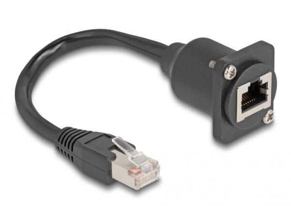 Delock D-tyypin RJ45-kaapeli uros ja naaras Cat.5e musta 20 cm