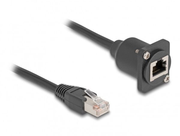 Delock D-tyypin RJ45-kaapeli uros ja naaras Cat.5e musta 20 cm