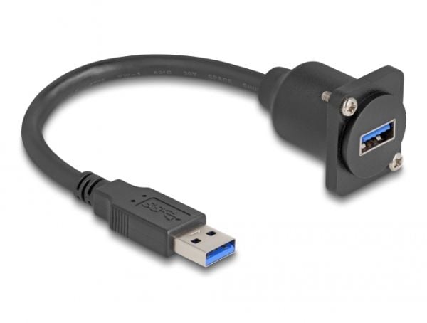 Delock D-tyypin USB 5 Gbps -kaapeli tyyppi-A uros tyyppi-A naaras musta 20 cm