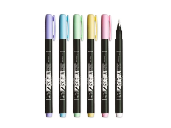 Tombow WS-BS-6P, 6 kpl, Sininen, Vihreä, Vaaleanpunainen, Violetti, Valkoinen, Keltainen, Harjaspää, Monivärinen, Pyöreä, Vesipohjainen muste