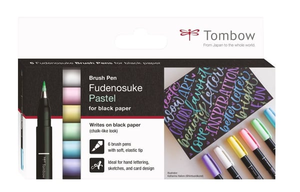 Tombow WS-BS-6P, 6 stykker, Blå, Grønn, Rosa, Fiolett, Hvit, Gult, Pensel tupp, Flerfarget, Rund, Vann-basert blekk