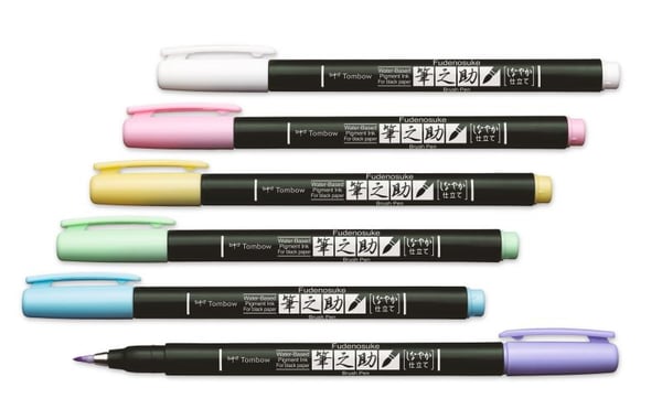 Tombow WS-BS-6P, 6 kpl, Sininen, Vihreä, Vaaleanpunainen, Violetti, Valkoinen, Keltainen, Harjaspää, Monivärinen, Pyöreä, Vesipohjainen muste