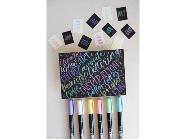 Tombow WS-BS-6P, 6 kpl, Sininen, Vihreä, Vaaleanpunainen, Violetti, Valkoinen, Keltainen, Harjaspää, Monivärinen, Pyöreä, Vesipohjainen muste