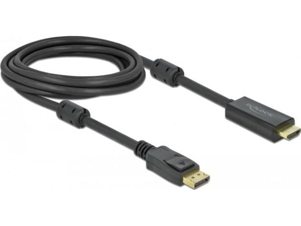 Delock - Adapterkabel - DisplayPort hann låsing til HDMI hann - 3 m - trippel beskyttelse - svart - 4K-støtte, aktiv