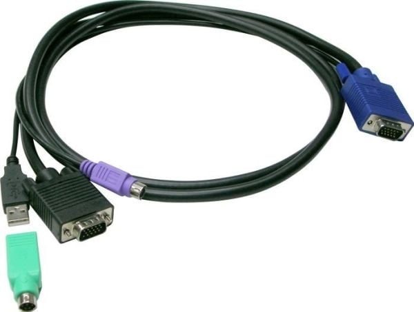 LevelOne ACC-3203 - Tastatur / video / musekabelsett (KVM) - HD-15 (VGA) (hann) til USB, PS/2, HD-15 (VGA) (hann) - 5 m - tommelskruer - svart