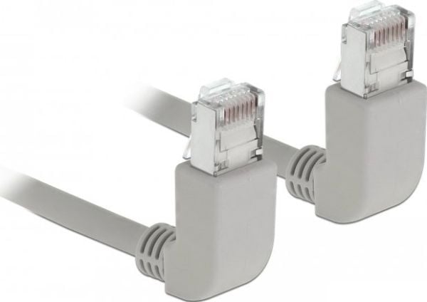Delock - Patchkabel - RJ-45 (han) op-vinklet til RJ-45 (han) op-vinklet - 50 cm - S/FTP - CAT 6a - booted, halogenfri - grå