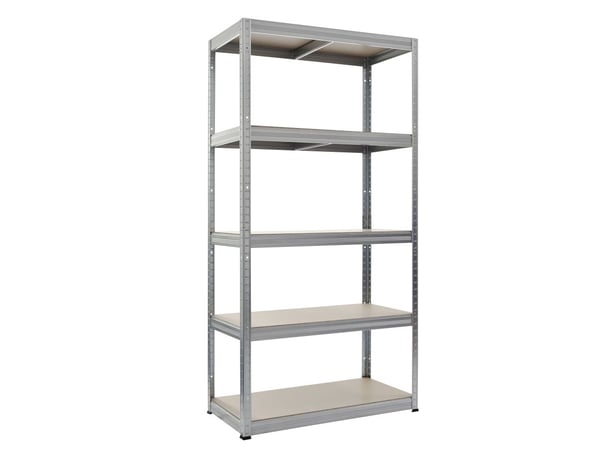 Work>it® teräshylly, jossa 5 puuhyllyä 1800×900×450 mm galvanoitu