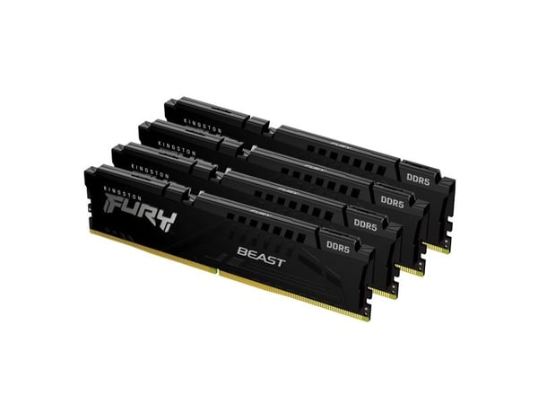 Kingston FURY Beast - DDR5 - sett - 128 GB: 4 x 32 GB - DIMM 288-pin - 5200 MT/s / PC5-41600 - CL40 - 1.25 V - ikke-bufret - on-die ECC - svart