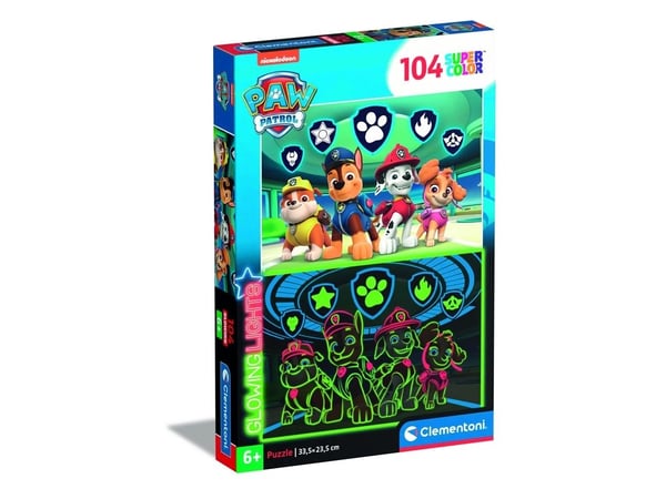 Clementoni Supercolor Glowing Lights - Paw Patrol, 104 styck, Tecknade serier, 6 År