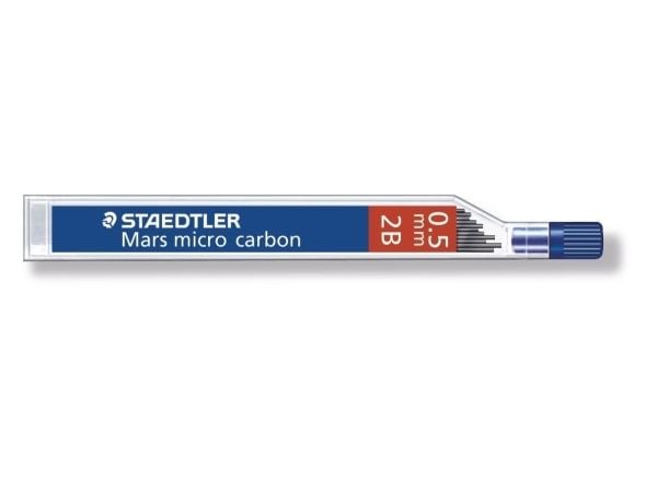 STAEDTLER Mars micro carbon - Bly for blyant - 2B - kullsvart - 0.5 mm (en pakke 12) - for P/N: 762 05-3, 77505, 779 05-2, 779 05-3, 779 05-9
