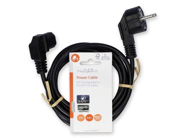 Nedis verkkokaapeli maadoituspistoke, IEC-320-C13, 2m, musta