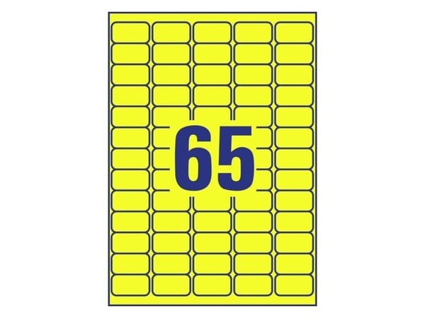Avery White Mini Label - Laser - L7651, Keltainen, A4, Paperi, Laser, Suorakulmio, 3,81 cm