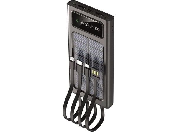 2GO Powerbank Solar 10000mAh musta LED-taskulampulla varustettuna