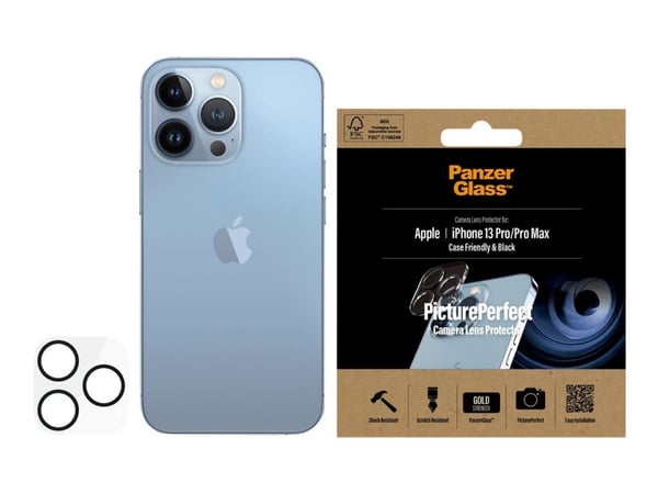 PanzerGlass PicturePerfect - Linsebeskytter for mobiltelefon - omslagskompatibel - rammefarge svart - for Apple iPhone 13 Pro, 13 Pro Max
