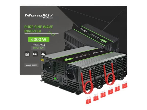 Qoltec Monolith jännitemuunnin | 2000W | 4000W | 12V 230V | Pure Sine | Puhdas sini